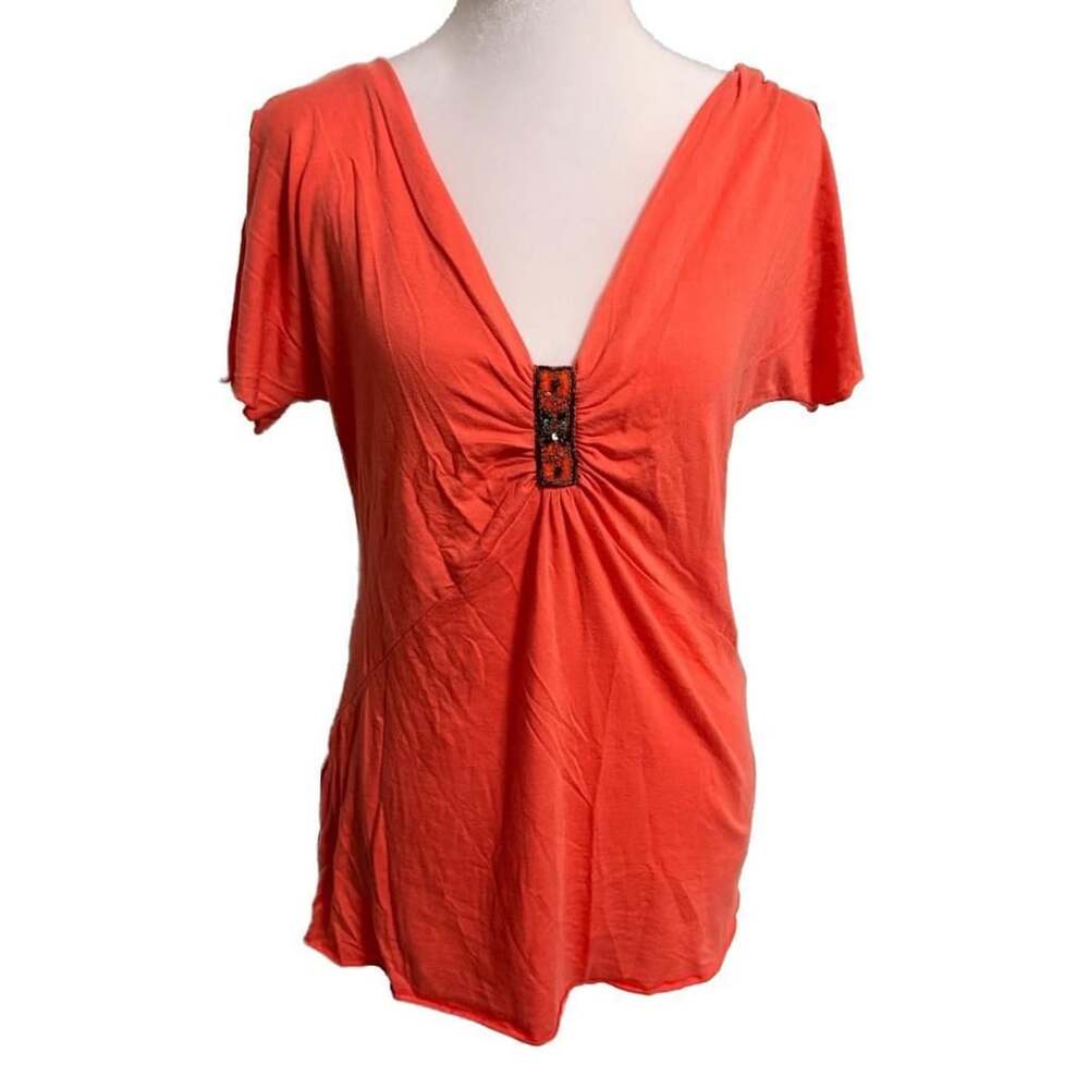 Express Y2K Coral Beaded V Neck Top Size Large Fairy Boho Glam